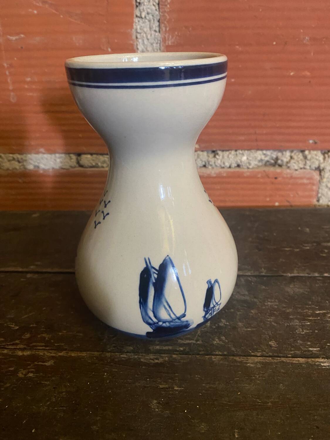 Antique DELFT Vase White Ceramic Blue Decor Vintage Mill #D573