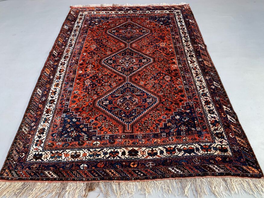 Tapis tribal antique 320x220 cm laine orientale fait main tapis rouge,  marron, bleu | Selency