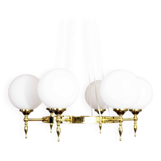 Brass chandelier and opaline ball 1970