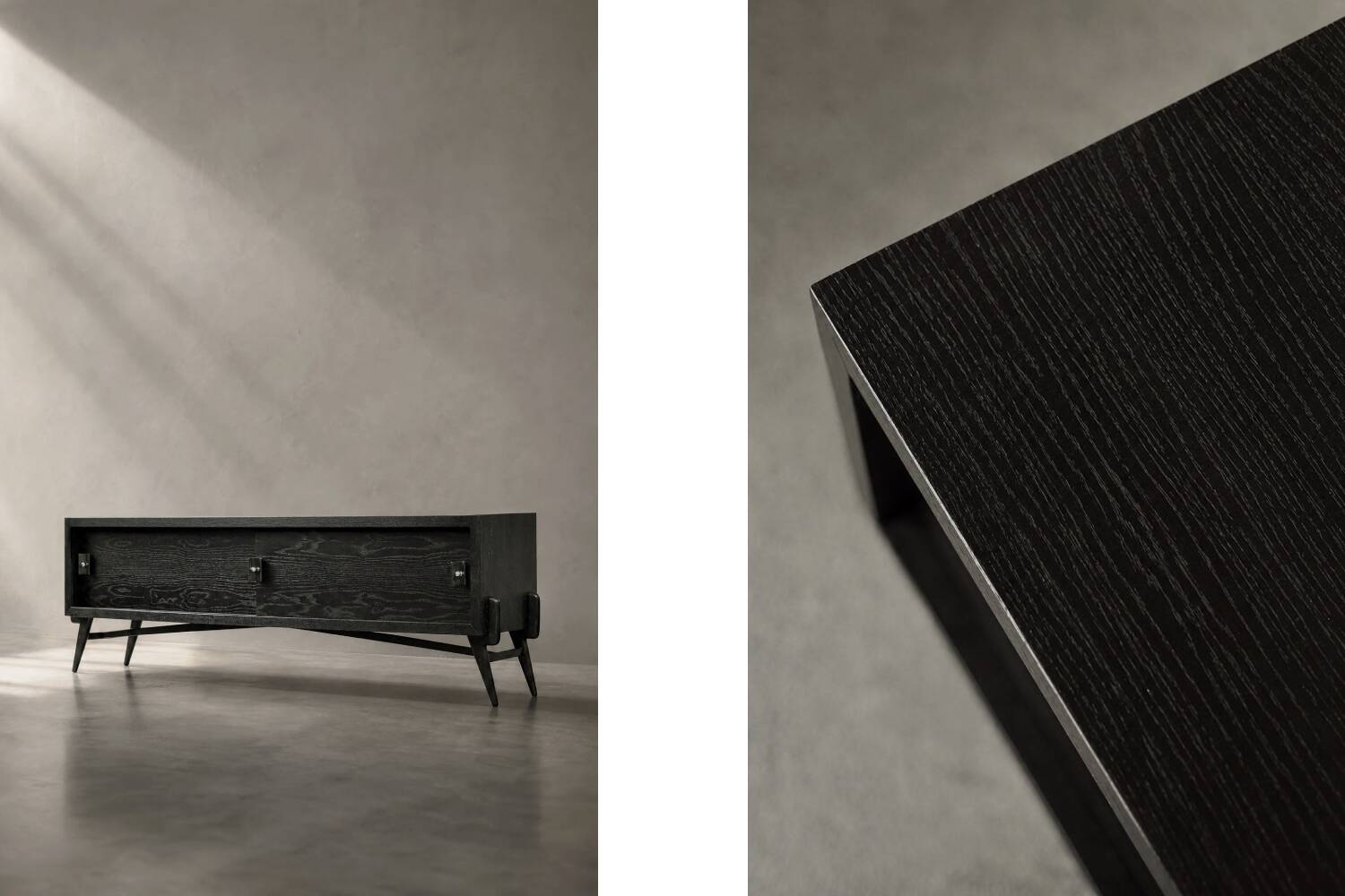 Mid-Century Modern Scandinavian Dark Oak Sideboard with Metal Handles