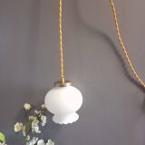 White opal curved glass hanging lamp, art deco style