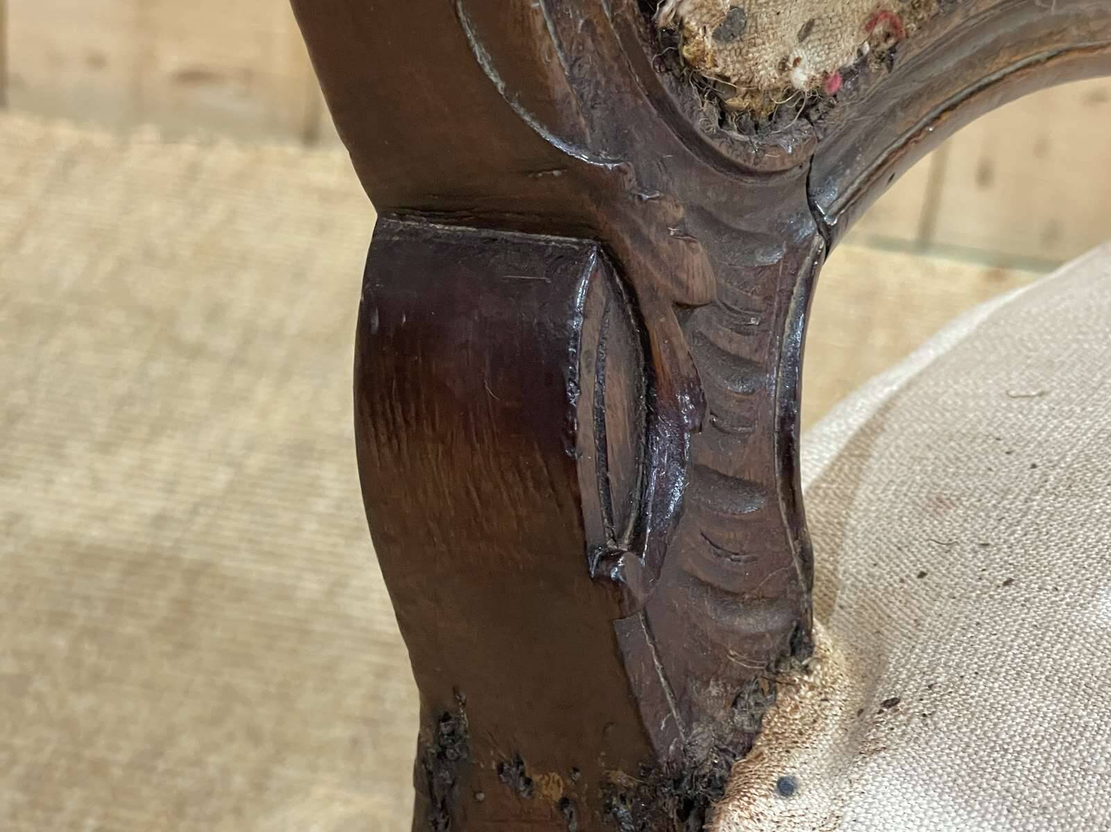 Regency period armchair in 18th century walnut to be reupholstered