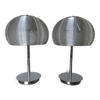 Pair of chrome metal and aluminum wire lamps, 1990