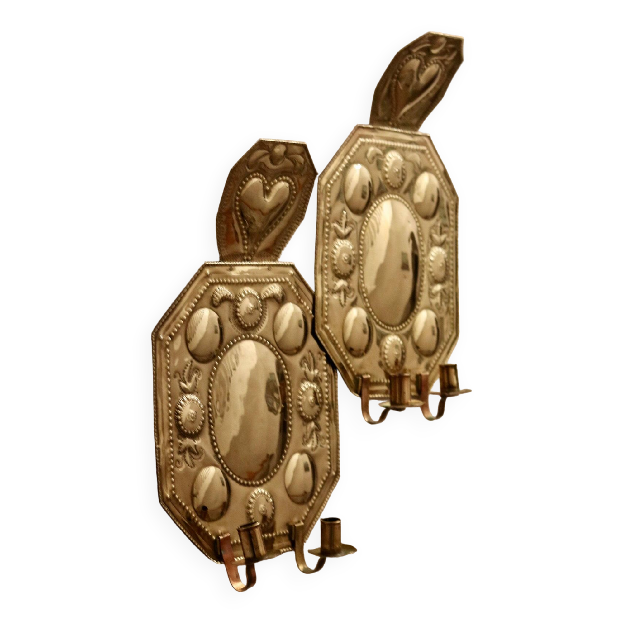 Pair of Large Early-Century Sweden Brass Sconces