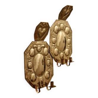 Pair of Large Early-Century Sweden Brass Sconces