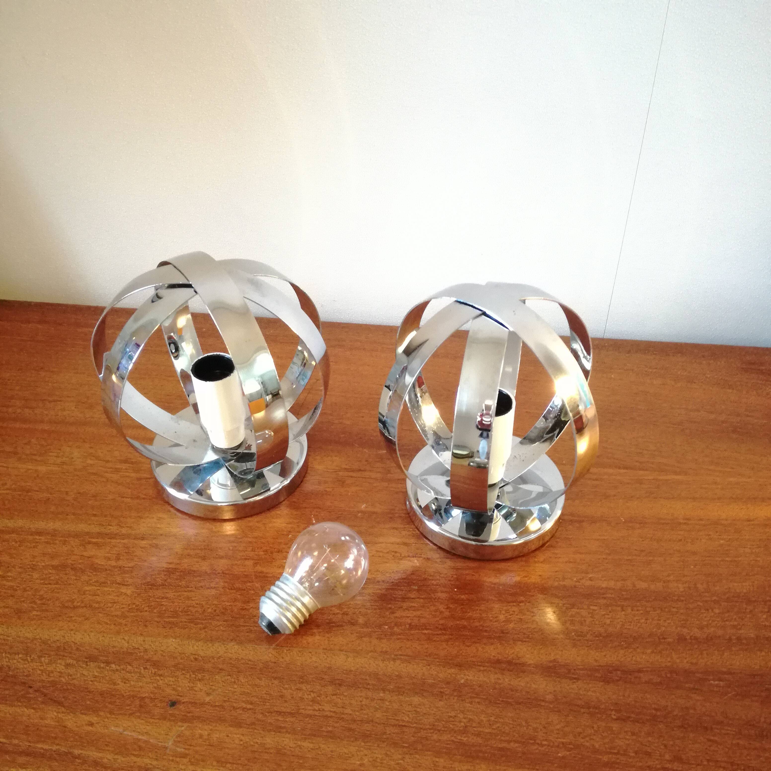 Appliques sphères en inox poli, 1970, set de 2