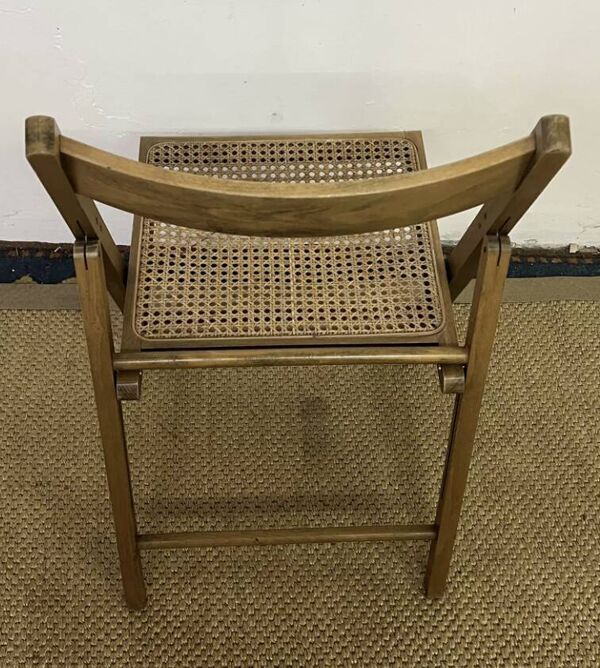 Chaise pliante en bois et cannage vintage