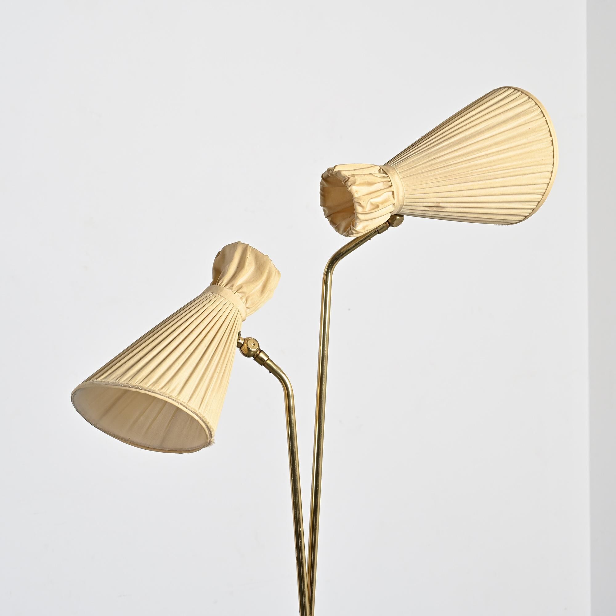 Two-arm adjustable floor lamp by BAG Turgi, Switzerland, 1950s.