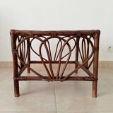 Vintage rattan and bamboo coffee table, 51*51 cm