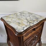 Bedside table / bedside table in veneered wood, molded and carved with foliage Louis XV style