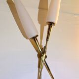 Pair of double crossed brass and opaline sconces, Maison Arlus, France, Mid-Century