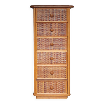 Chiffonnier vintage, semainier rotin Maugrion pour Roche Bobois