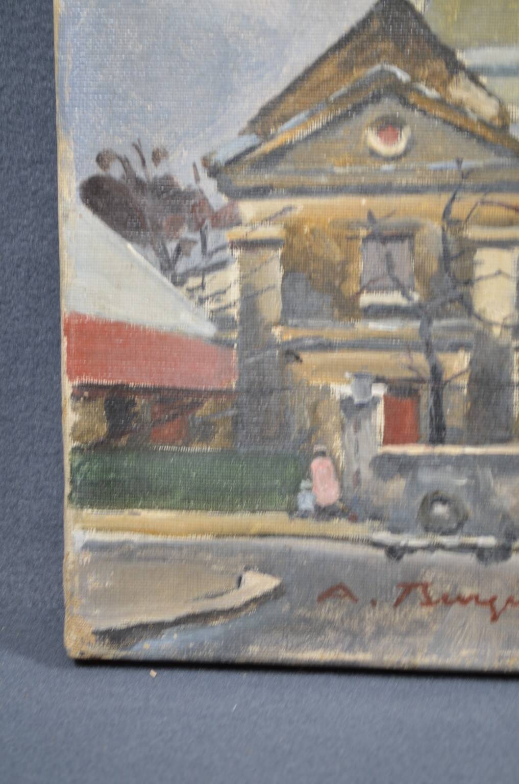 Antoine Burger (1942-2016) L'église - Huile sur toile - Signée