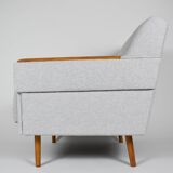 Fauteuil moderne du milieu du siècle, restauré, 1960, tissu gris clair