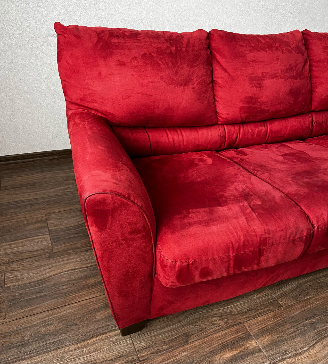 Vintage 3 Seat Red Velour Sofa, Ikea 1990s