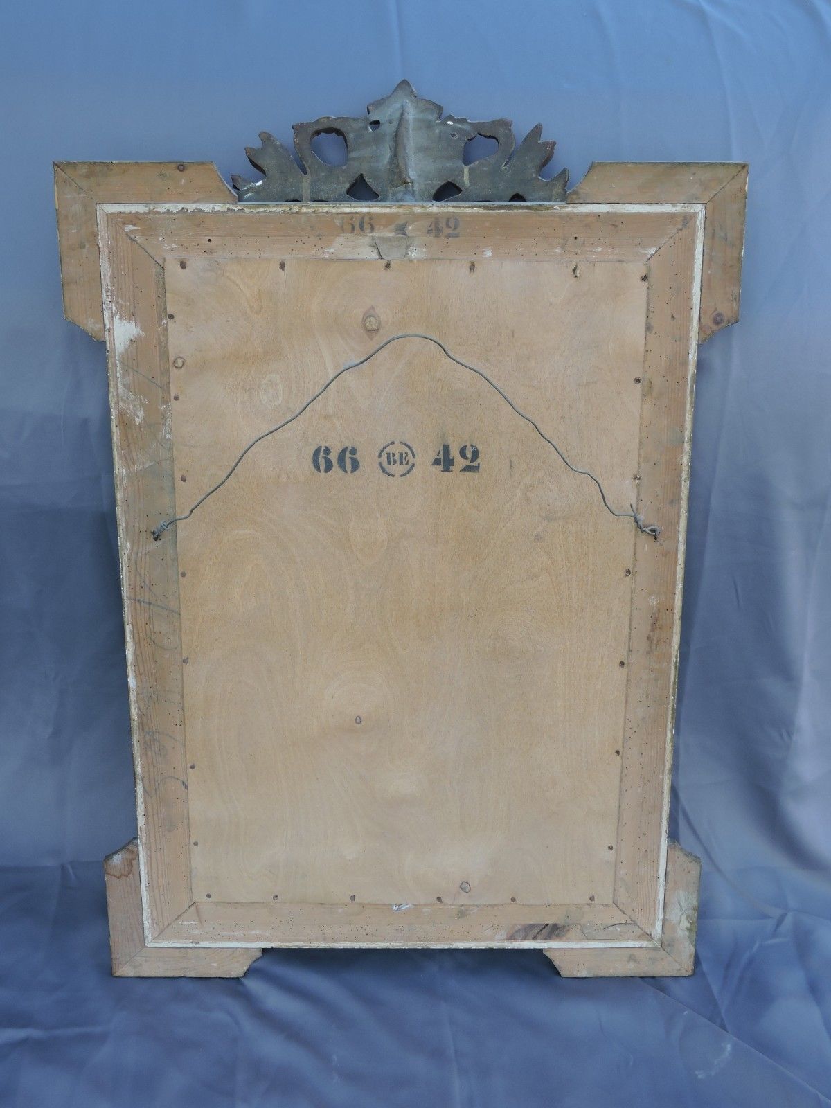 Glass or golden mirror of old fireplace 67x100cm pediment with chimeras