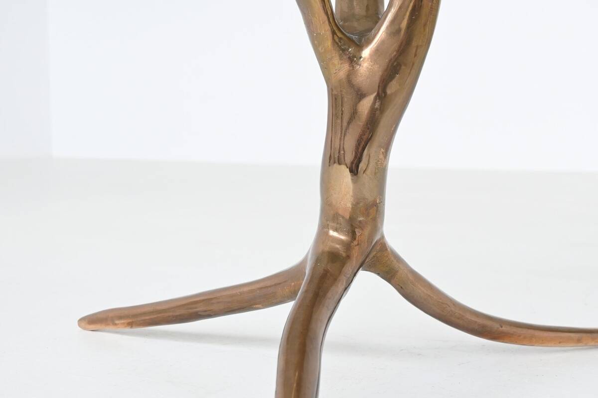 Unique sculptural dining table in bronze and glass, Belgium 1970.