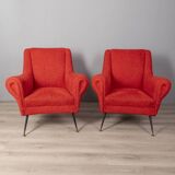 Pair of vintage 50s armchairs red fabric Italian design