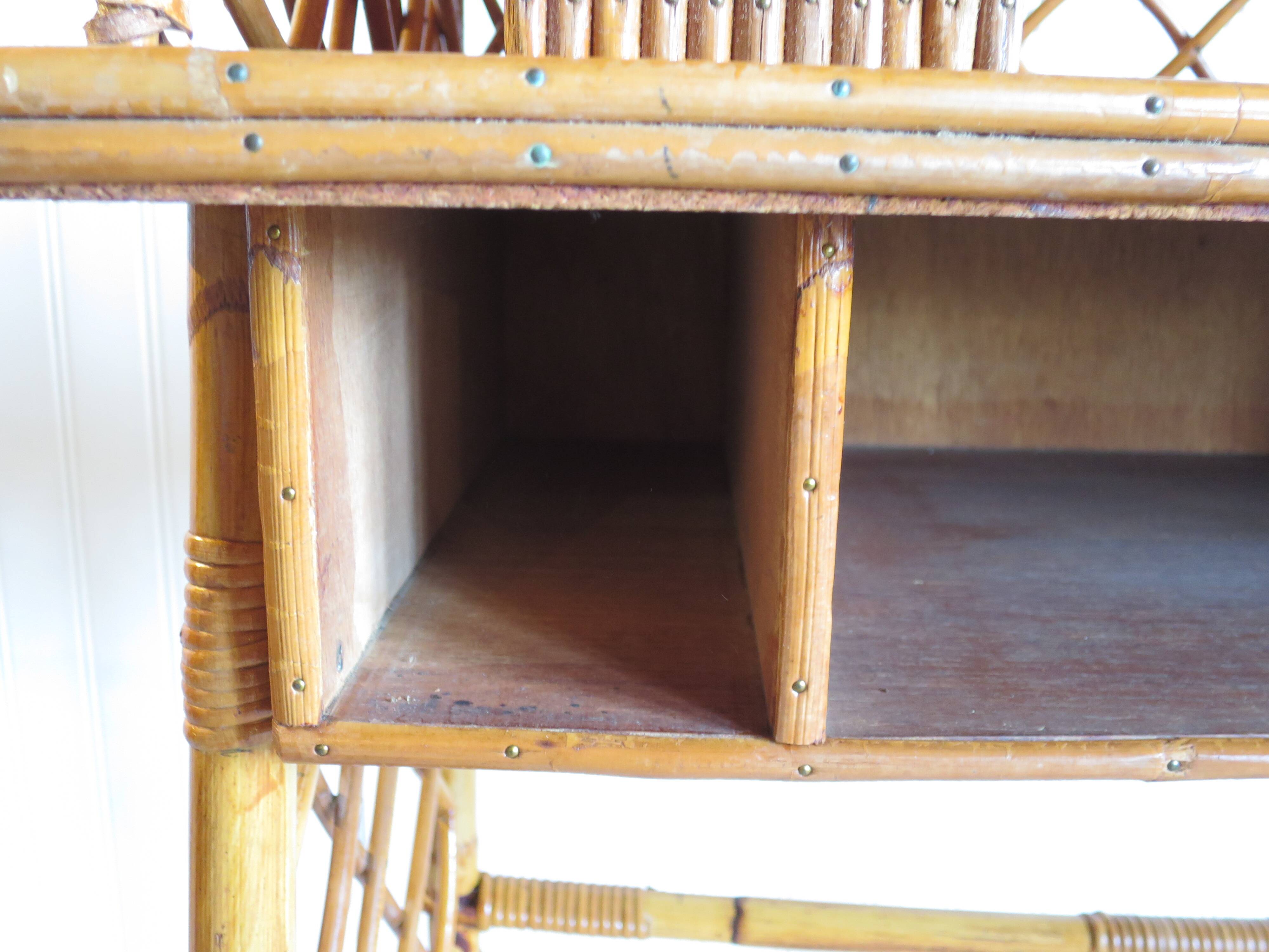 Vintage – beautiful Retro desk in bamboo wood, rattan and glass – 2 drawers – 60s – L.Sognot inspiration