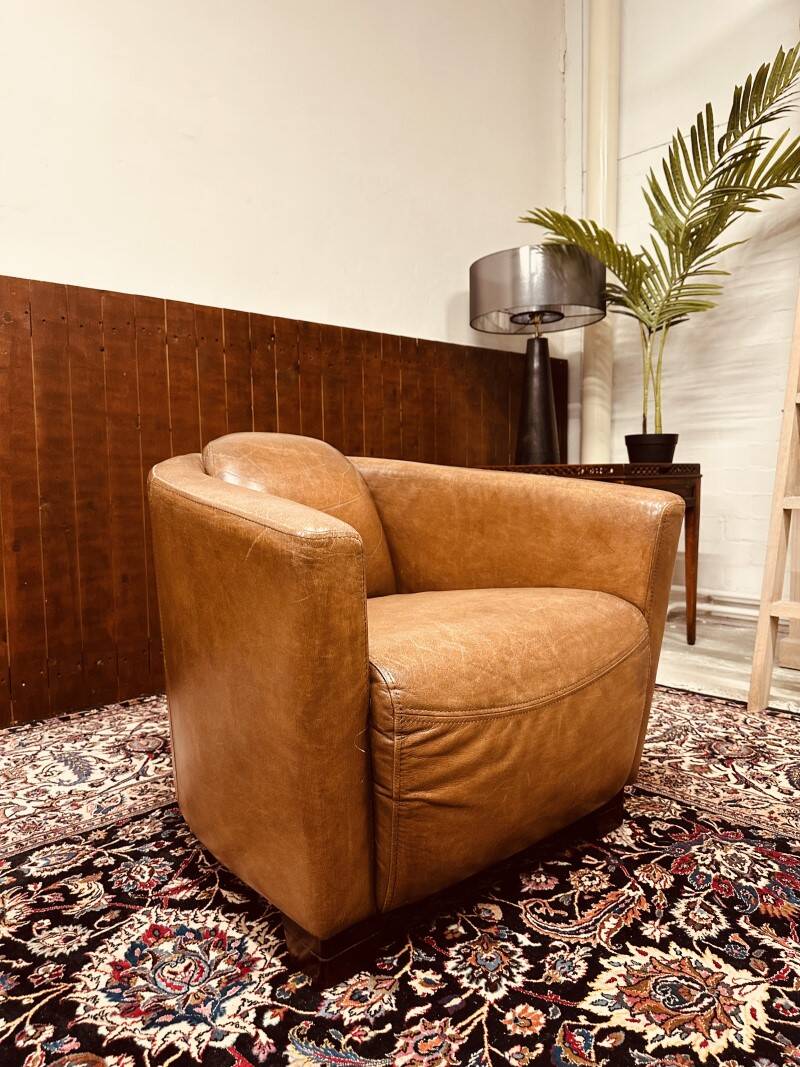Fauteuil club vintage en cuir de mouton