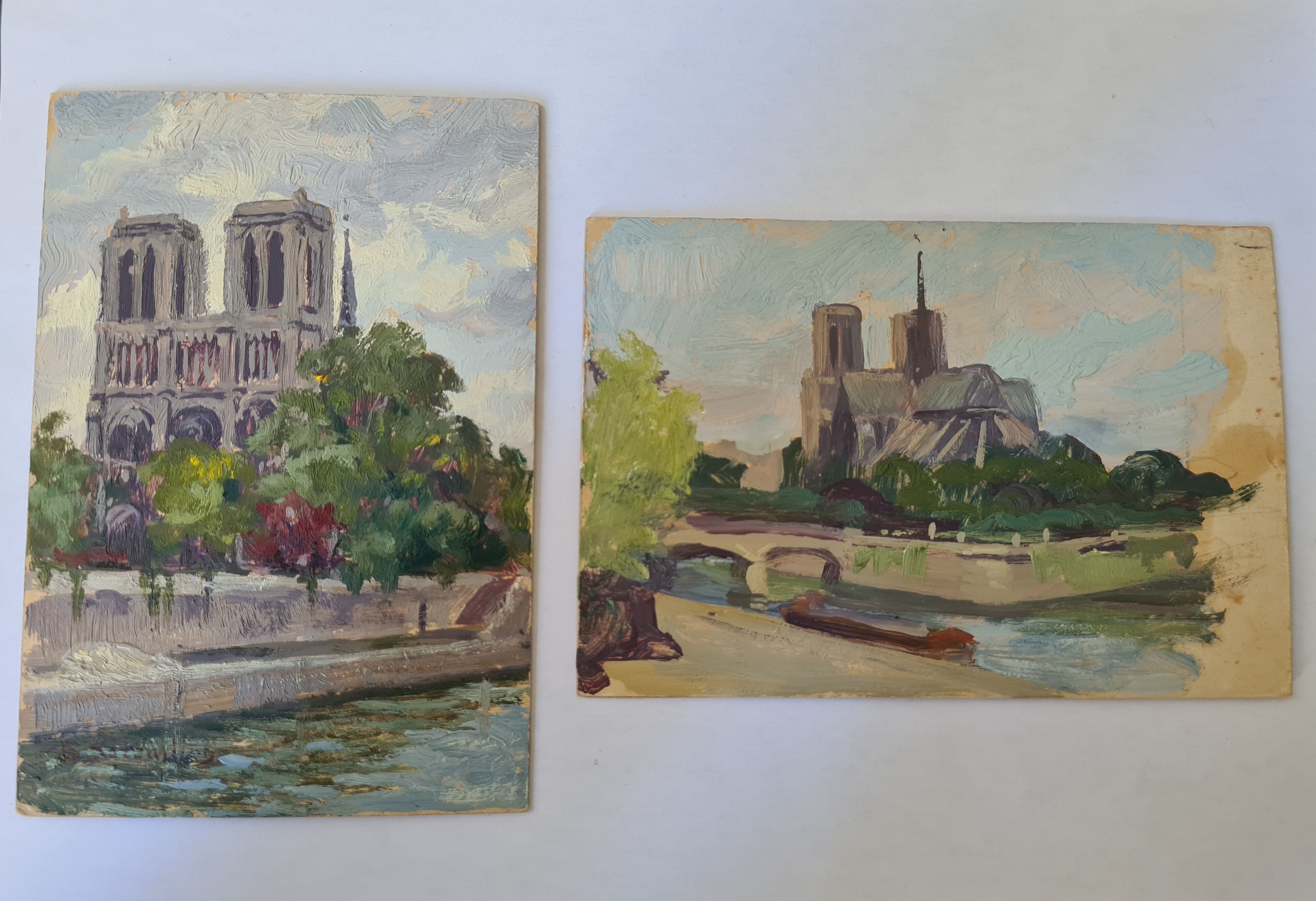 Pair of oils by B. Sarraillon Notre Dame de Paris