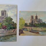 Pair of oils by B. Sarraillon Notre Dame de Paris
