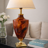 Vintage table lamp in amber glass and brass – 1970s