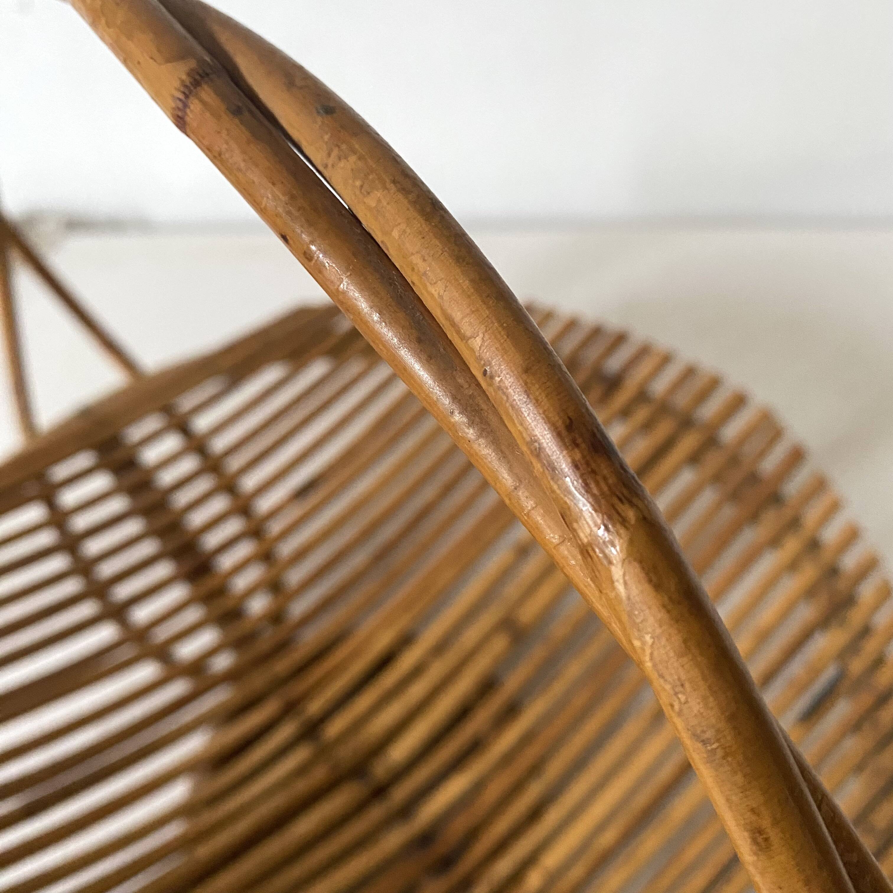 Rattan fruit basket with handle, 1970s