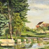 Gouache sur Bois, signed M.Cauvet – 1958