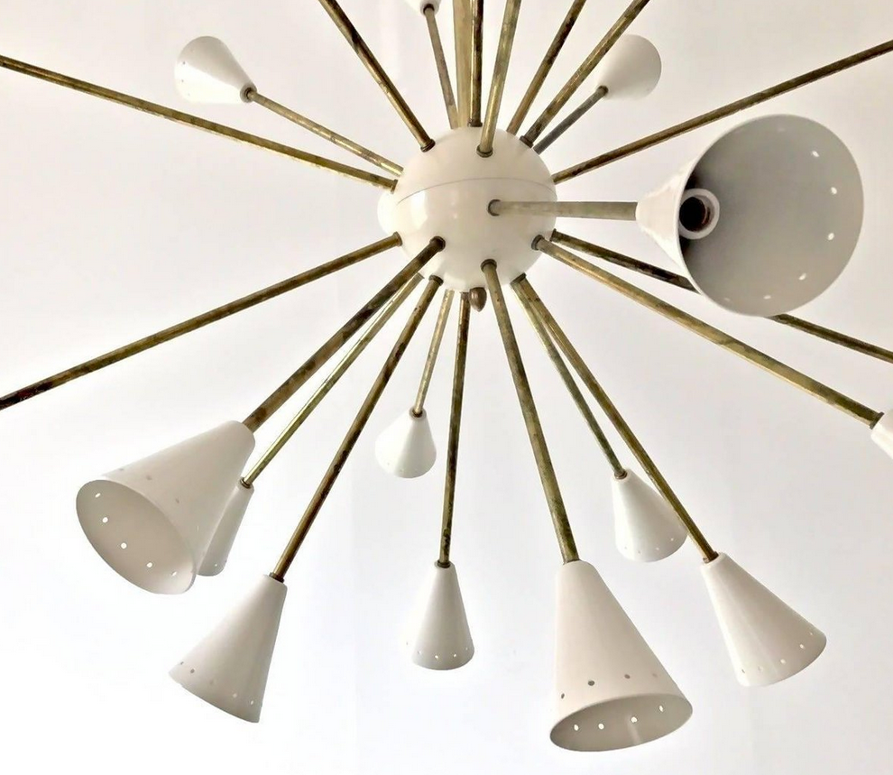 Chandelier Sputnik 24 brass lights white ivory color