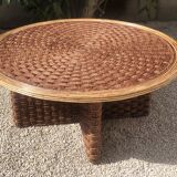 Table basse en corde tressée et rotin 1970