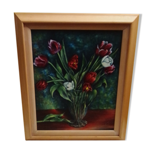 Huile sur carton entoilé - tulipes