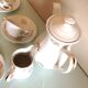 White porcelain coffee service with golden flowers / vintage 50s-60s