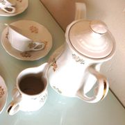 White porcelain coffee service with golden flowers / vintage 50s-60s