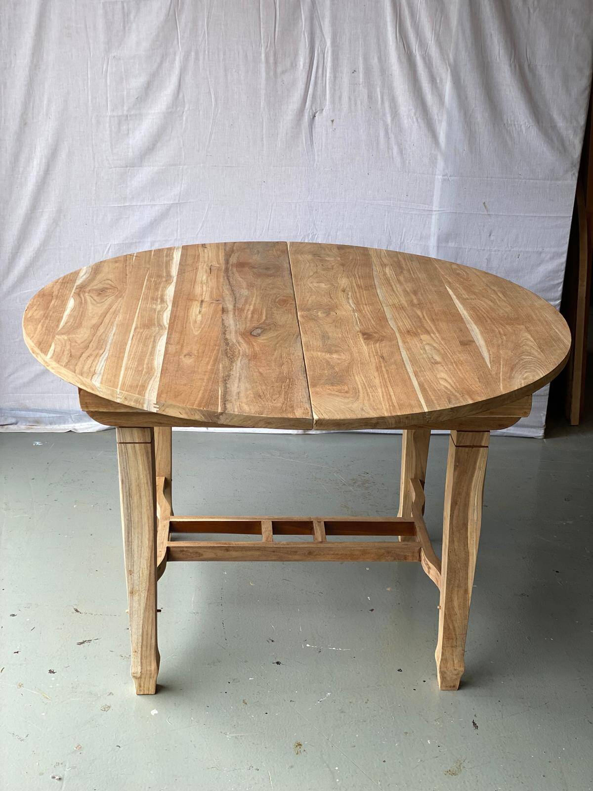 Refurbished Extendable Round Farmhouse Dining Table in Raw Solid Wood