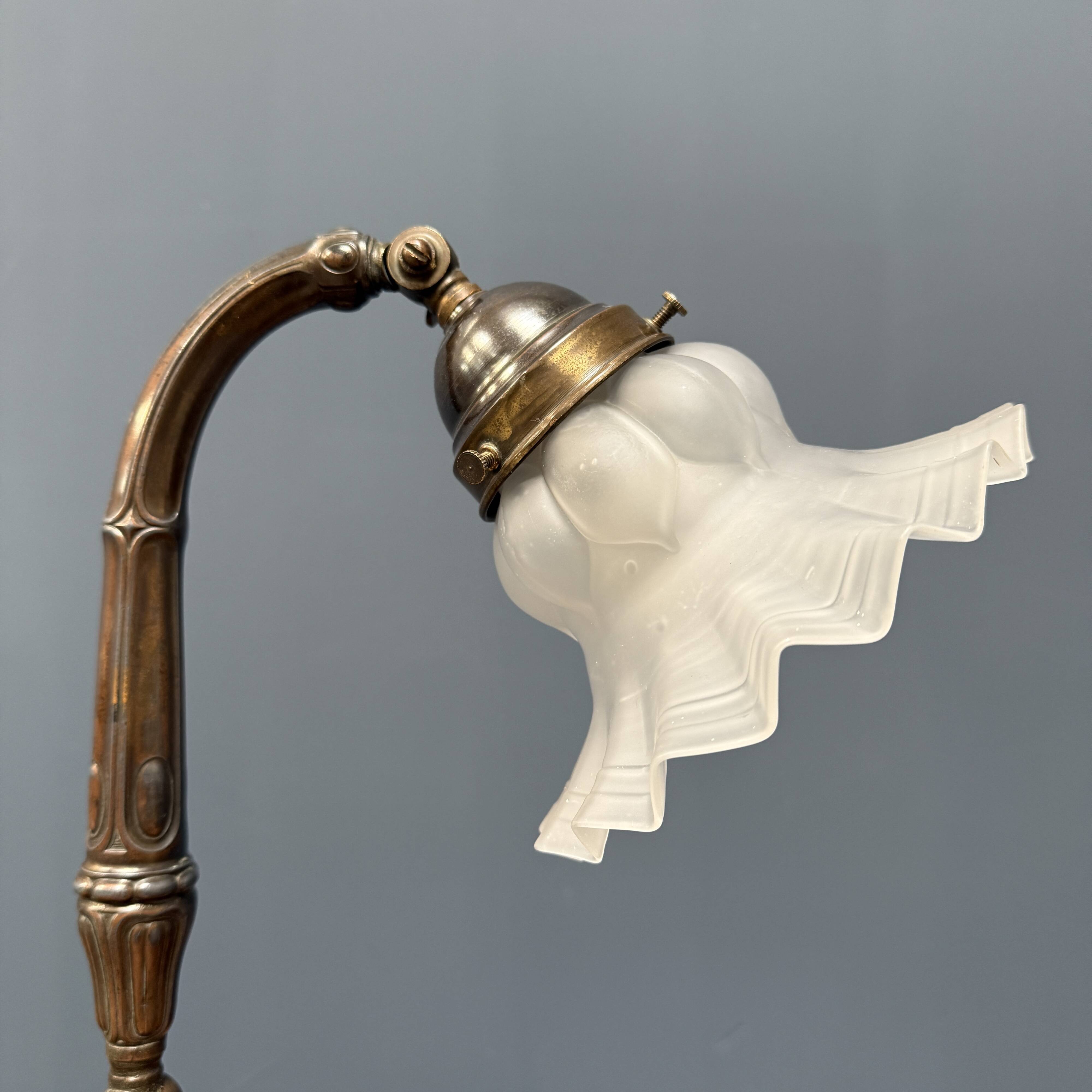 Antique art nouveau table lamp with frosted glass shade