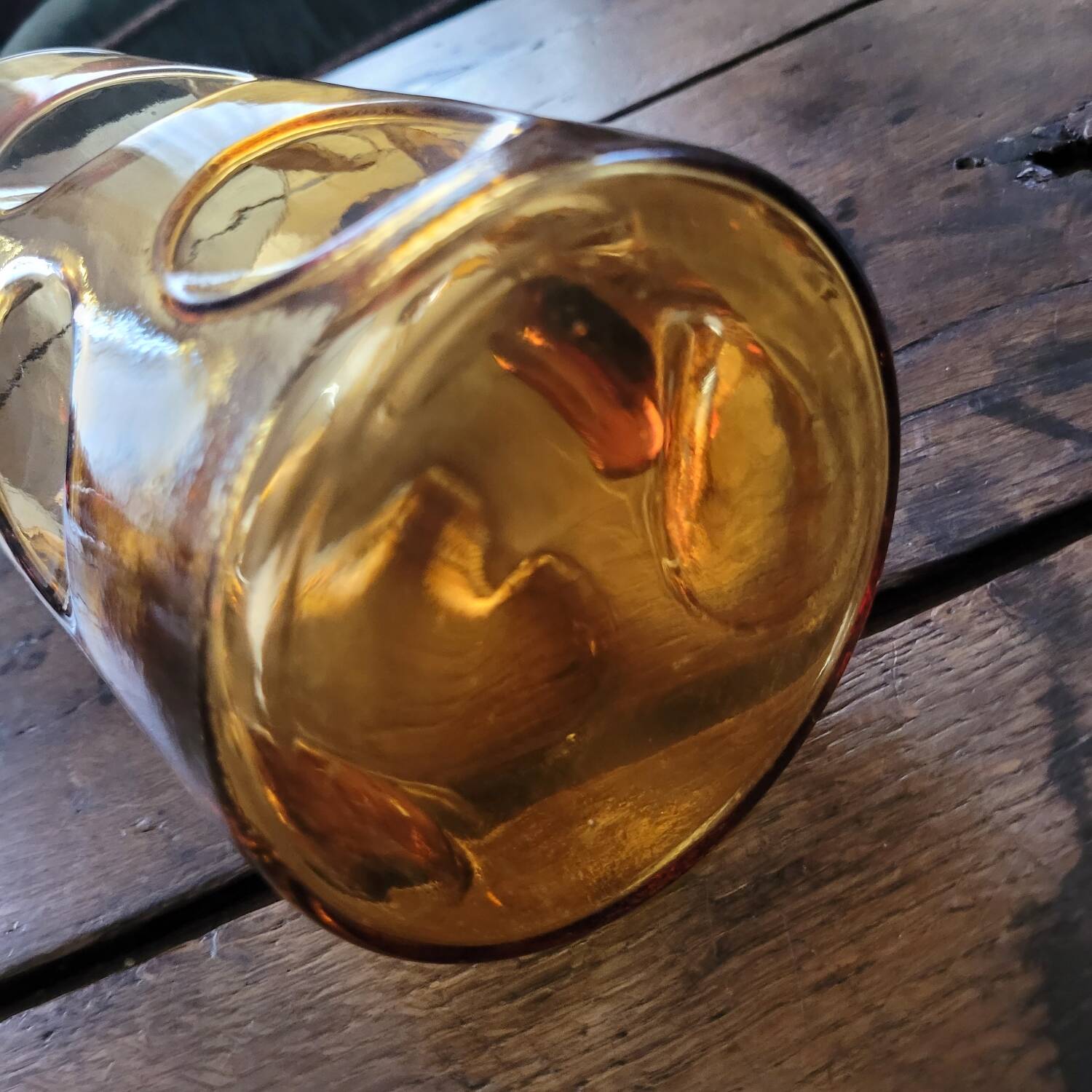 Large amber glass pitcher with bubbles – 1970s design