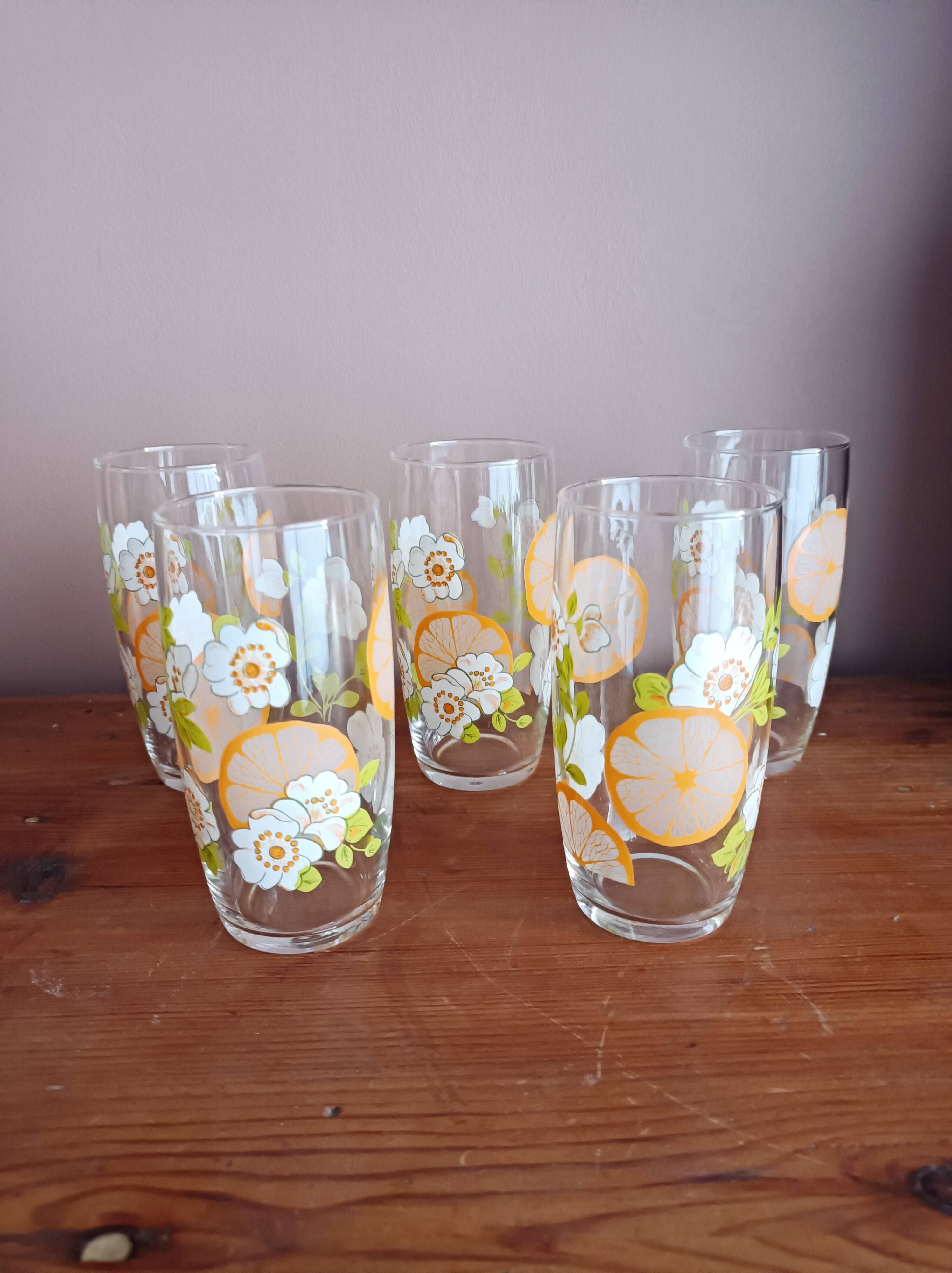 Set of 5 floral orangeade glasses