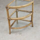 Rattan and glass corner shelf 1970