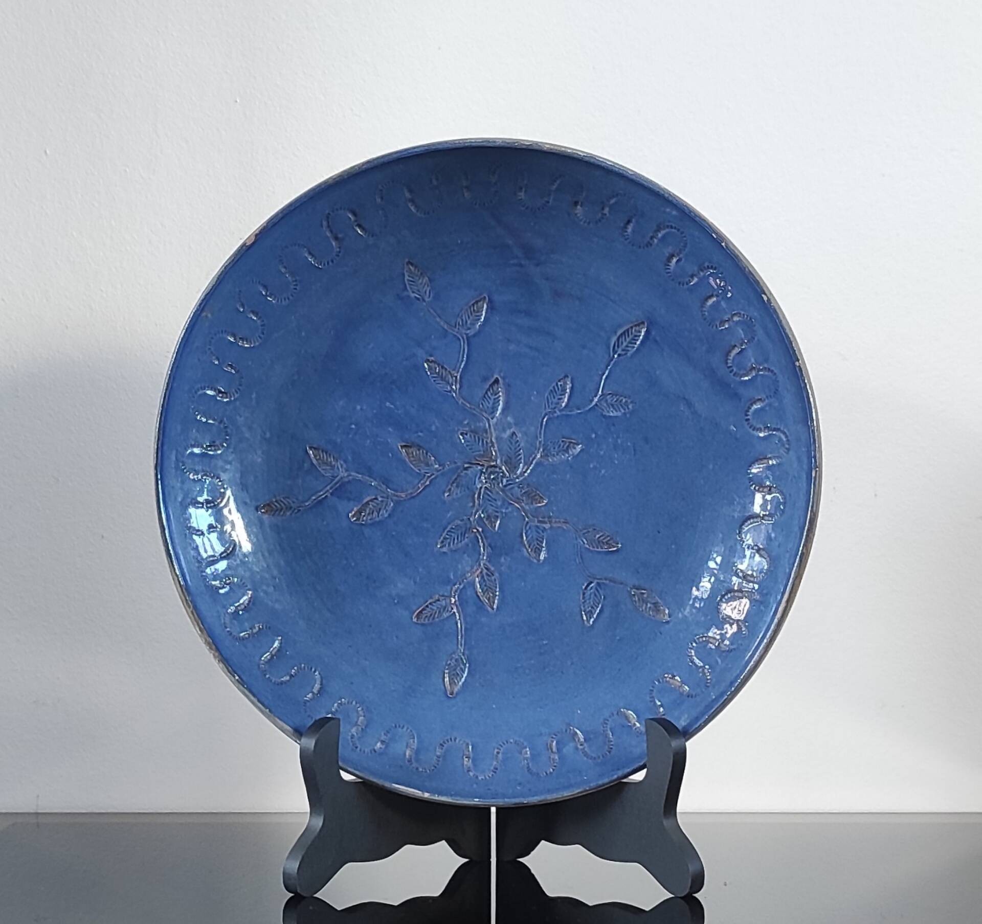 Vintage cobalt blue glazed stoneware plate