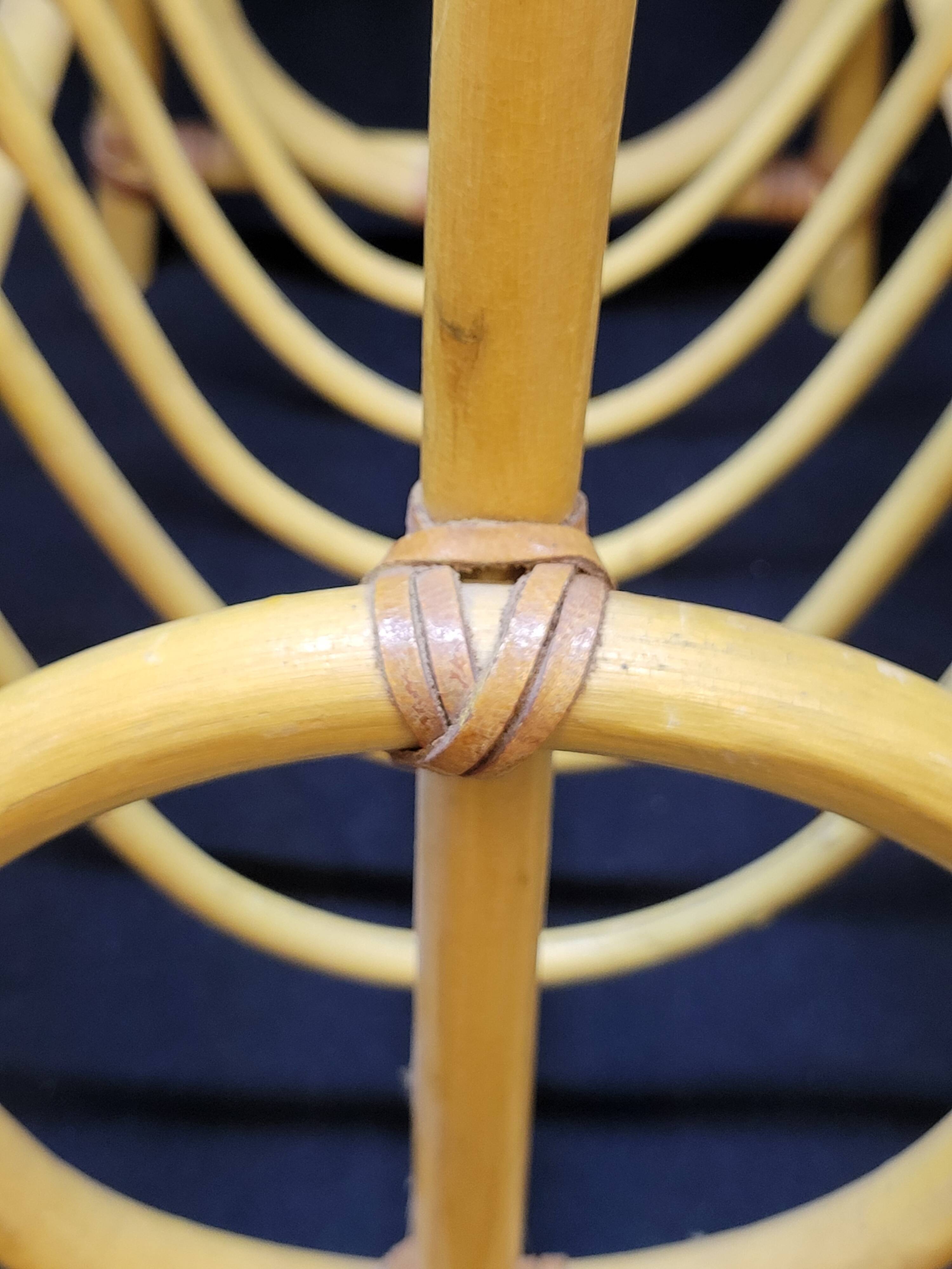 Large vintage bamboo magazine rack with leather straps, 1970s
