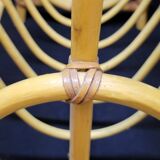 Grand porte revue vintage en bambou et lanières en cuir années 1970