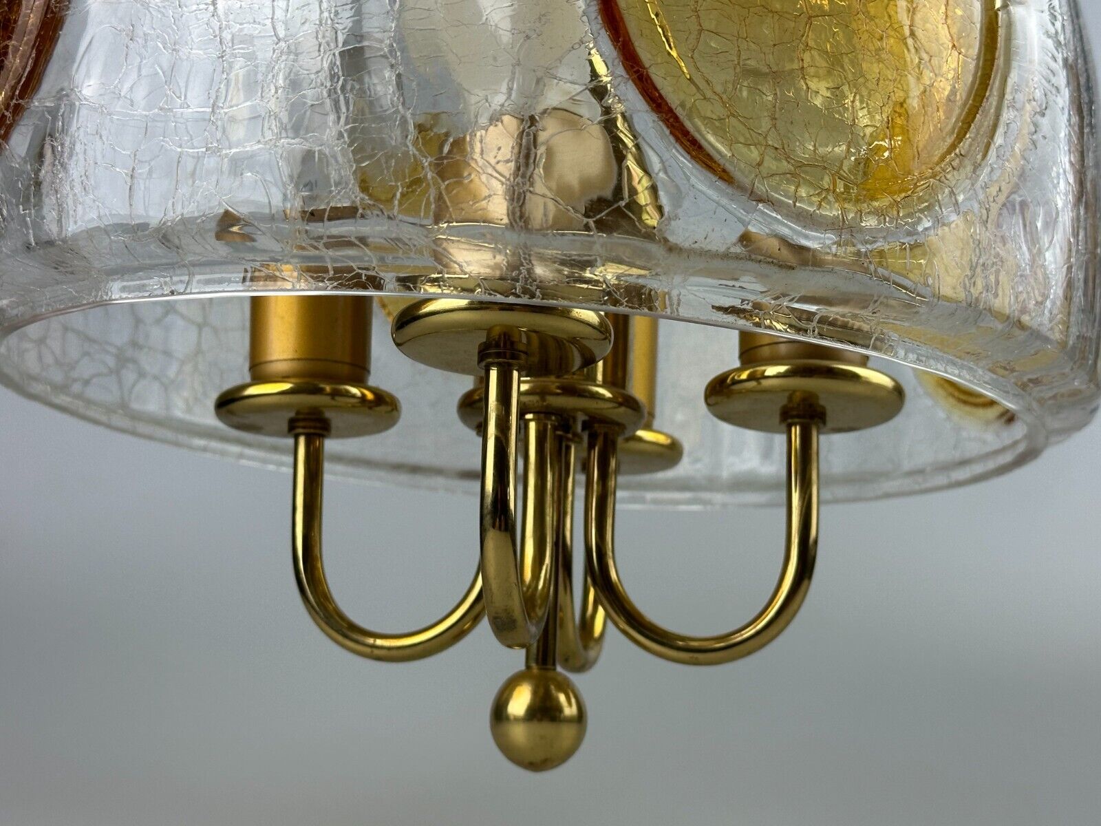 1960's 1970's brutalist ceiling lamp pendant lamp brass & murano glass