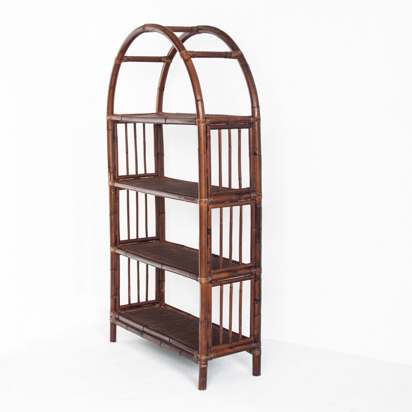 Vintage rattan floor bookcase. France, 1960s