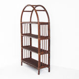 Vintage rattan floor bookcase. France, 1960s
