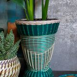 Glass vase and braided scoubidou thread 50s