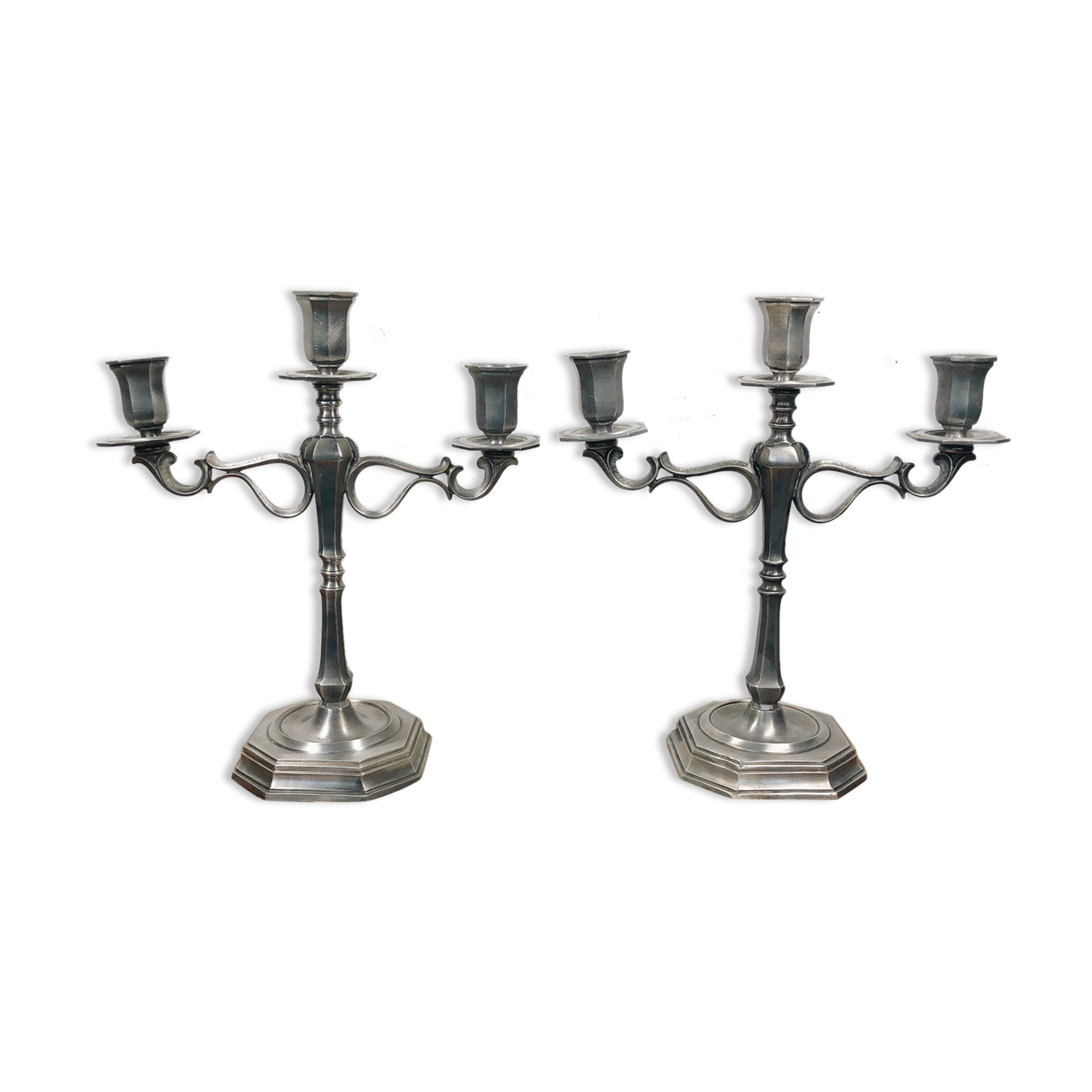 Pair of Italian tin candlesticks