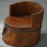 Primitive stump seat in pine, hand-carved, modern Swedish, Wabi Sabi, 1900s.