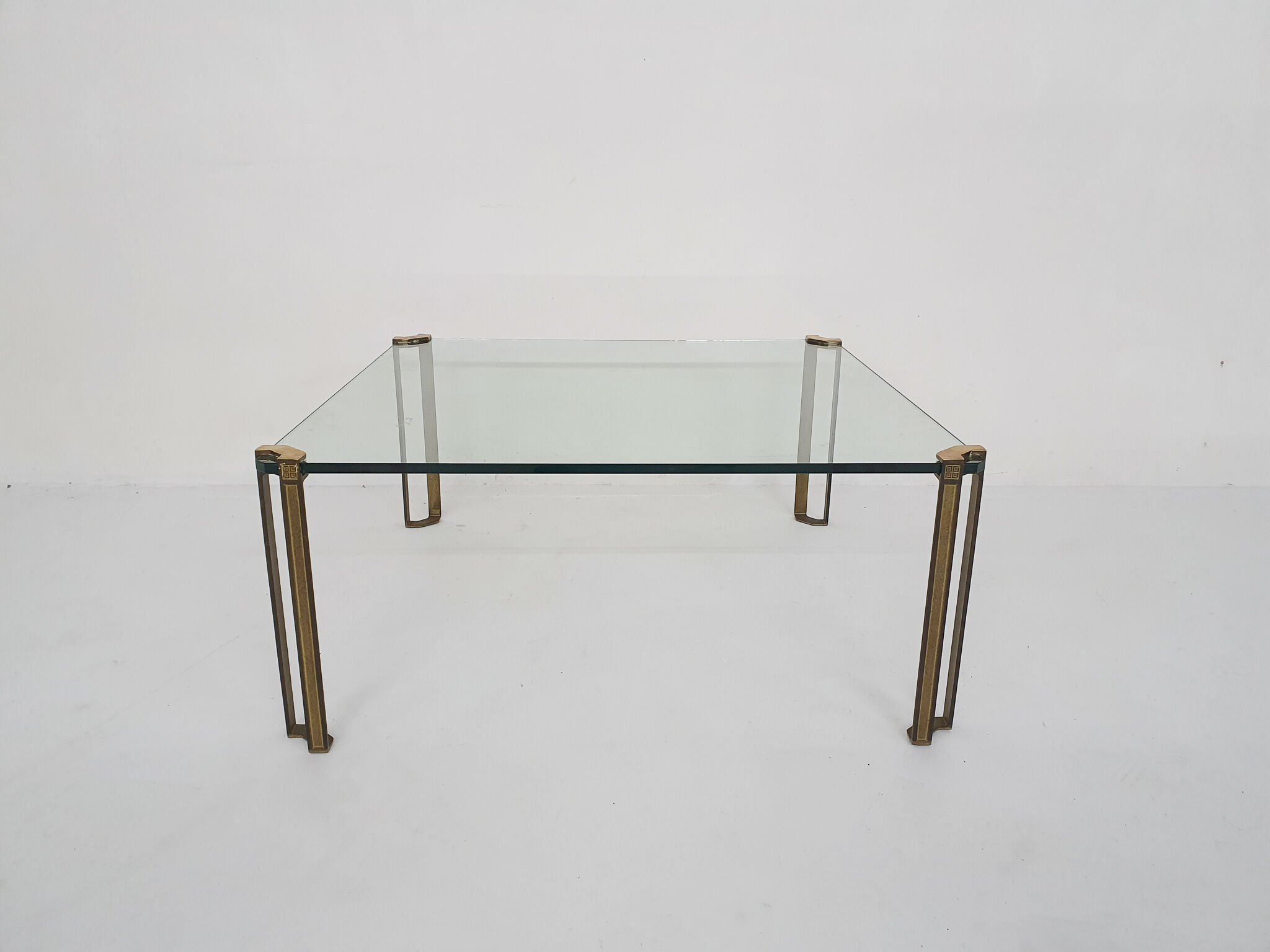 Peter Ghyczy for Ghyczy brass and glass square coffee table, 1970's