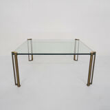 Table basse carrée en laiton et verre par Peter Ghyczy pour Ghyczy, années 1970